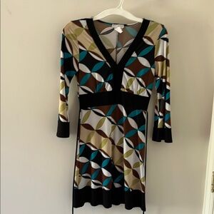 Geometric Patterned Dress - Black, Blue, Brown